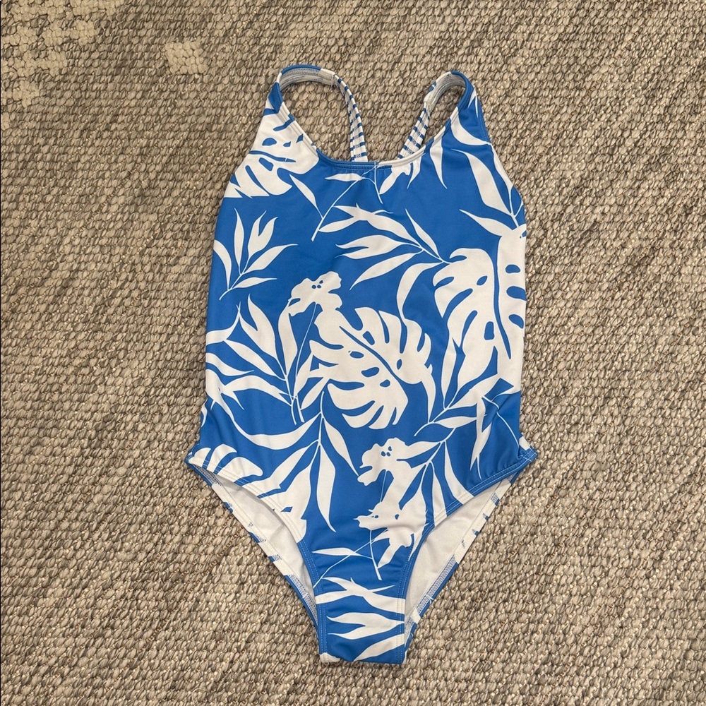 Roxy Kids Blue and White Leaf Print One Piece